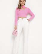 elsa.m by may Bluză Scurtă Fuchsia din Tricot Reiat cu Floare Legată la Gât Invicala