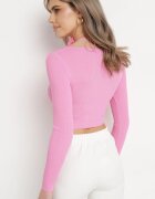 elsa.m by may Bluză Scurtă Fuchsia din Tricot Reiat cu Floare Legată la Gât Invicala