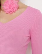 elsa.m by may Bluză Scurtă Fuchsia din Tricot Reiat cu Floare Legată la Gât Invicala