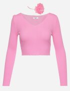elsa.m by may Bluză Scurtă Fuchsia din Tricot Reiat cu Floare Legată la Gât Invicala