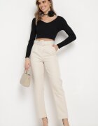 elsa.m by may Bluză Scurtă Neagră din tricot reiat cu floare legată la gât Invicala