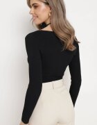 elsa.m by may Bluză Scurtă Neagră din tricot reiat cu floare legată la gât Invicala
