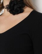elsa.m by may Bluză Scurtă Neagră din tricot reiat cu floare legată la gât Invicala