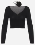 elsa.m by may Bluză Scurtă Neagră din tricot reiat cu floare legată la gât Invicala