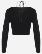 elsa.m by may Bluză Scurtă Neagră din tricot reiat cu floare legată la gât Invicala