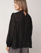 elsa.m by may Bluză Tip Cămașă Neagră cu Țesătură Embosată cu Legătură la Decolteu Sepiane