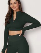 elsa.m by may Bluză verde închisă cu fermoar și decupaj la tivul elastic Aisllain