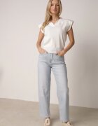 elsa.m by may Bluză viscoză albă tip pulover cu umeri întăriți și guler Katano
