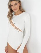 elsa.m by may Body Alb Nervurat cu înșiretare tip corset Dyllia