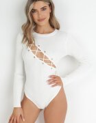 elsa.m by may Body Alb Nervurat cu înșiretare tip corset Dyllia