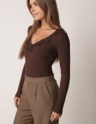 elsa.m by may Body cu mânecă lungă cu model în dungi bogat în vâscoză cu dantelă decorativă Ravique Maro