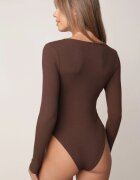 elsa.m by may Body cu mânecă lungă cu model în dungi bogat în vâscoză cu dantelă decorativă Ravique Maro