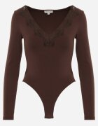 elsa.m by may Body cu mânecă lungă cu model în dungi bogat în vâscoză cu dantelă decorativă Ravique Maro