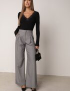 elsa.m by may Body cu mânecă lungă cu model în dungi bogat în vâscoză cu dantelă decorativă Ravique Negru