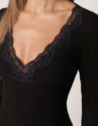elsa.m by may Body cu mânecă lungă cu model în dungi bogat în vâscoză cu dantelă decorativă Ravique Negru