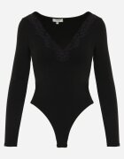 elsa.m by may Body cu mânecă lungă cu model în dungi bogat în vâscoză cu dantelă decorativă Ravique Negru