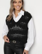 elsa.m by may Cămașă albă cu croi clasic și vestă tricotată neagră Irinellea