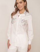 elsa.m by may Cămașă Albă cu Croială Clasică Decorată cu Zirconii Eiremsa