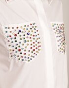 elsa.m by may Cămașă Albă cu Croială Clasică Decorată cu Zirconii Eiremsa