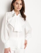 elsa.m by may Cămașă Albă cu Volan și Broșe Decorative cu Zirconii Ophiriel