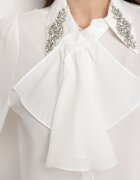 elsa.m by may Cămașă Albă cu Volan și Broșe Decorative cu Zirconii Ophiriel