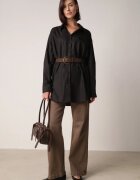 elsa.m by may Cămașă Lungă Neagră Oversize din Bumbac și Viscoză cu Curea cu Cataramă Thessalonike