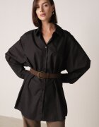 elsa.m by may Cămașă Lungă Neagră Oversize din Bumbac și Viscoză cu Curea cu Cataramă Thessalonike
