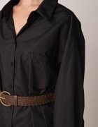 elsa.m by may Cămașă Lungă Neagră Oversize din Bumbac și Viscoză cu Curea cu Cataramă Thessalonike