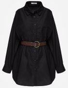 elsa.m by may Cămașă Lungă Neagră Oversize din Bumbac și Viscoză cu Curea cu Cataramă Thessalonike