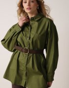 elsa.m by may Cămașă Lungă Verde Oversize din Bumbac și Viscoză cu Cordon cu Cataramă Thessalonike