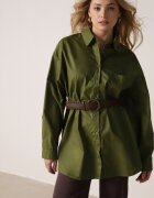 elsa.m by may Cămașă Lungă Verde Oversize din Bumbac și Viscoză cu Cordon cu Cataramă Thessalonike