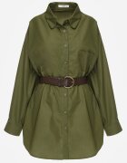 elsa.m by may Cămașă Lungă Verde Oversize din Bumbac și Viscoză cu Cordon cu Cataramă Thessalonike
