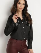 elsa.m by may Cămașă Neagră cu Nasturi Bijuterie și Buzunare Decorate Nerlla