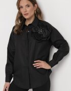 elsa.m by may Cămașă Neagră Netedă cu nasturi cu floare decorativă Wenia