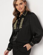 elsa.m by may Cămașă Neagră Satinată cu Guler Decorată cu Zirconii și Perle Classa