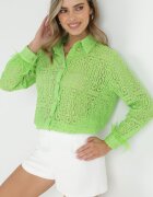 elsa.m by may Cămașă Verde de Dantelă cu Pene la Mâneci Coile
