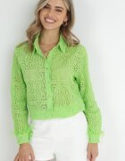 elsa.m by may Cămașă Verde de Dantelă cu Pene la Mâneci Coile