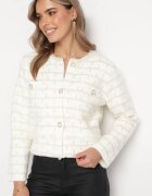 elsa.m by may Cardigan Alb-Bej din Vâscoză cu nasturi bijuterie cu fir metalic Nolessa