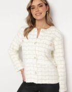 elsa.m by may Cardigan Alb-Bej din Vâscoză cu nasturi bijuterie cu fir metalic Nolessa