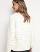 elsa.m by may Cardigan Alb-Bej din Vâscoză cu nasturi bijuterie cu fir metalic Nolessa