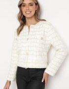 elsa.m by may Cardigan Alb-Bej din Vâscoză cu nasturi bijuterie cu fir metalic Nolessa