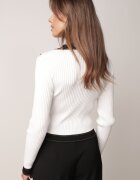 elsa.m by may Cardigan alb din vâscoză cu lanț decorativ și broșă și fir metalic Niten