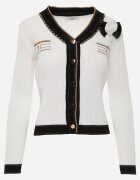 elsa.m by may Cardigan alb din vâscoză cu lanț decorativ și broșă și fir metalic Niten