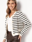elsa.m by may Cardigan Alb din viscoză cu dungi cu nasturi bijuterie Vestiana