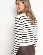 elsa.m by may Cardigan Alb din viscoză cu dungi cu nasturi bijuterie Vestiana