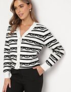 elsa.m by may Cardigan Alb Din Viscoză Cu Dungi Cu Nasturi Și Cu Zirconii Sentiana