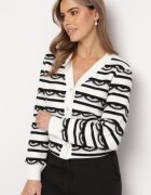 elsa.m by may Cardigan Alb Din Viscoză Cu Dungi Cu Nasturi Și Cu Zirconii Sentiana