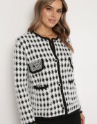 elsa.m by may Cardigan alb din Viscoză cu Imprimeu Pepit cu Nasturi Decorativi Lasietta