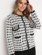 elsa.m by may Cardigan alb din Viscoză cu Imprimeu Pepit cu Nasturi Decorativi Lasietta