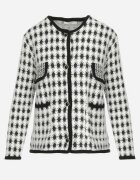 elsa.m by may Cardigan alb din Viscoză cu Imprimeu Pepit cu Nasturi Decorativi Lasietta